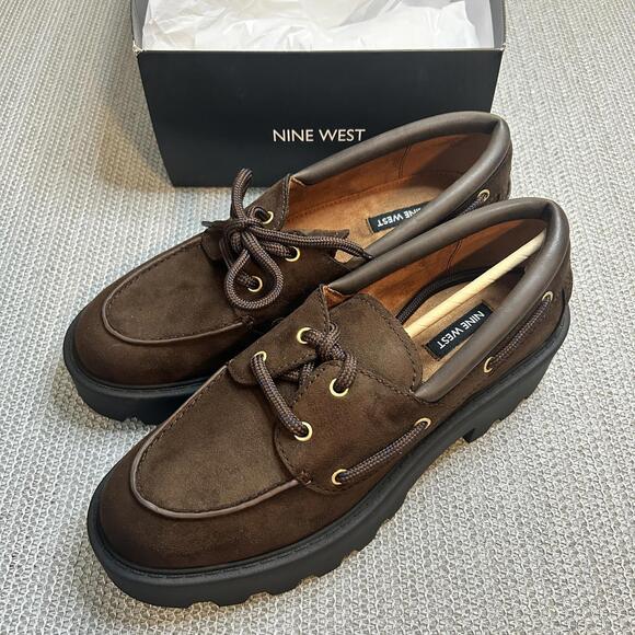 Nine West Shoes - Nine West Brown Suede Kerisa Chunky Platform Lug Loafers Womens 9.5M